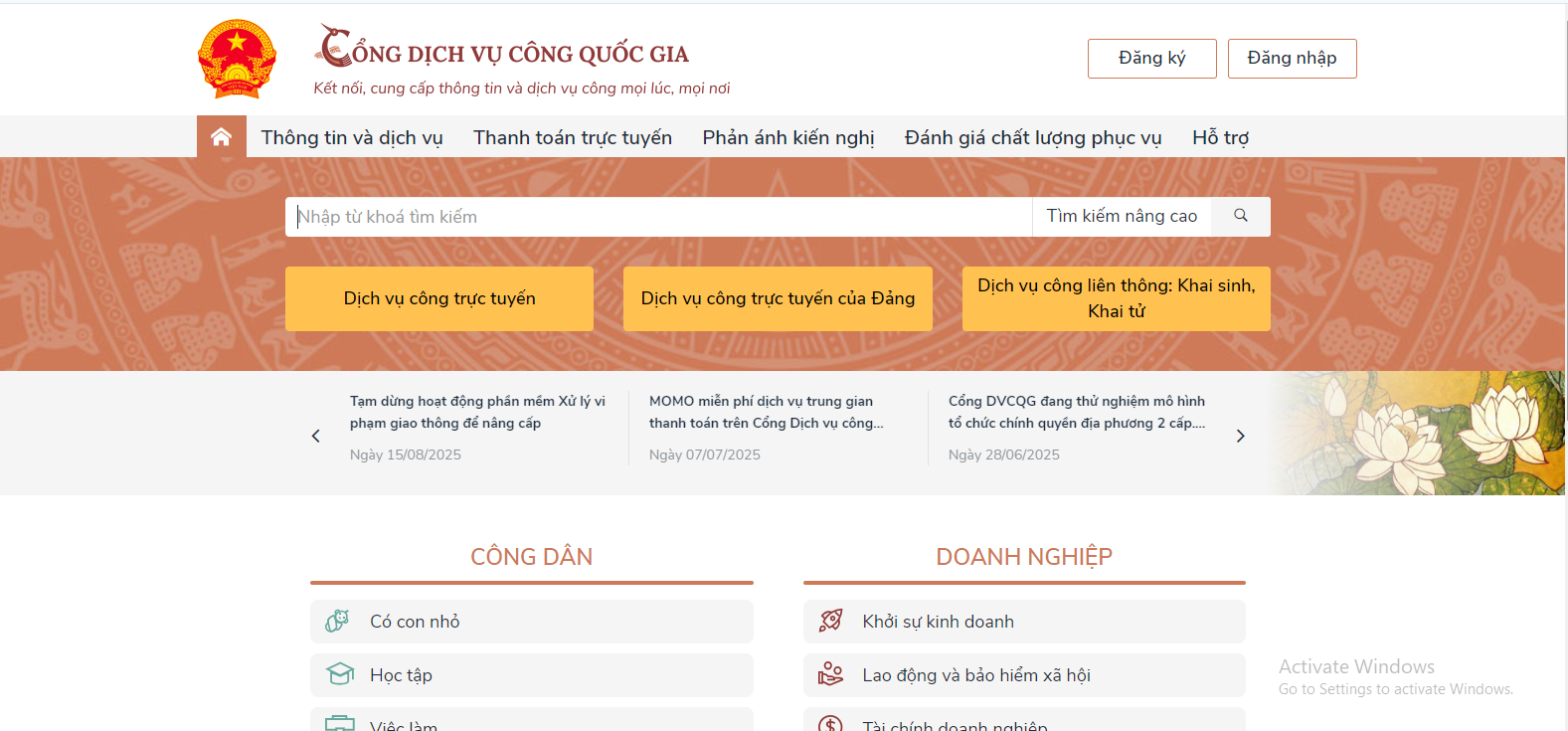 Hướng dẫn tổ chức, công dân nộp hồ sơ dịch vụ công trực tuyến trên Cổng dịch công Quốc gia