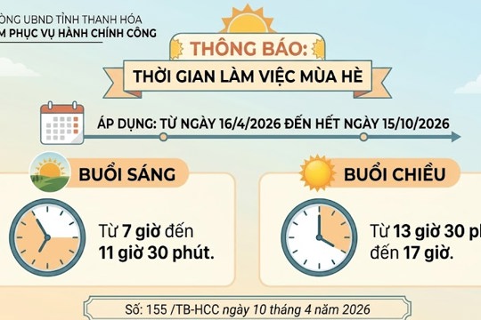 Thông báo thời gian làm việc mùa Hè. 